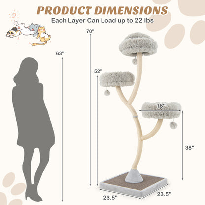 70 Inch Tall Cat Tree 4-Layer Cat Tower with 3 Perches and Dangling Balls