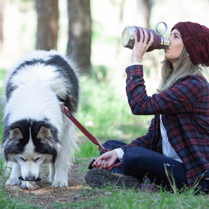 Dog Bowl Attached to Stainless Steel Insulated Bottle 1 Liter (Burgundy)